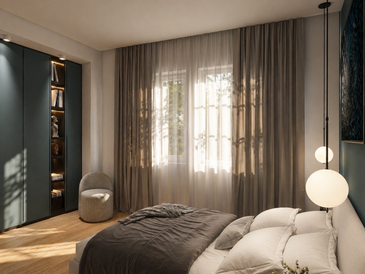 Luce naturale e parete attrezzata — Render